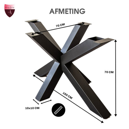 Zwarte rechthoek stalen matrix tafelpoot Hoog 70 cm Breed 160 cm Diep 70 cm Koker 10x10 cm - Amaze Living