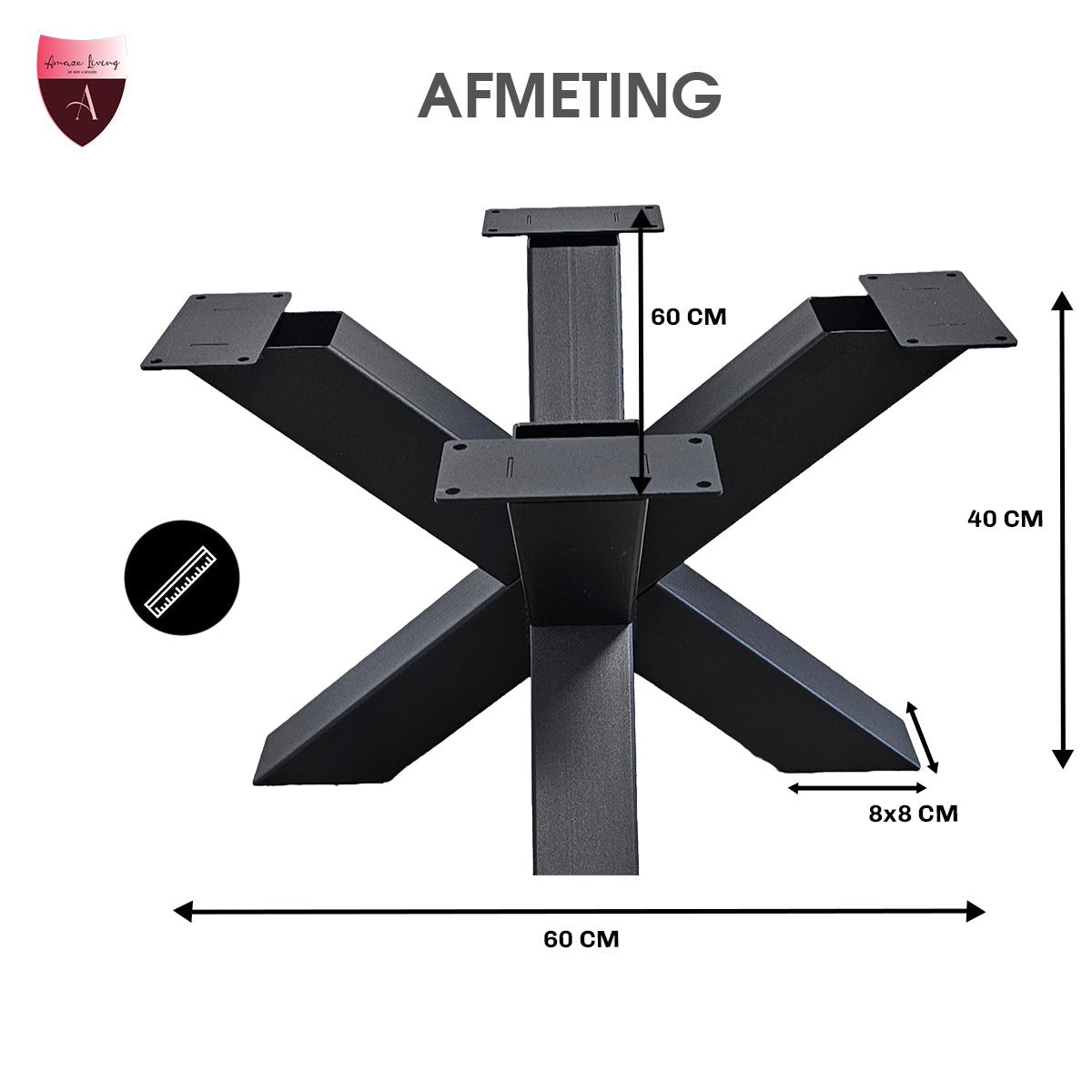 Zwarte vierkant stalen matrix tafelpoot salon hoogte 40 cm Breedte 60 cm Diepte 60 cm koker 8x8 cm - Amaze Living